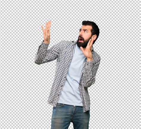 Premium Psd Handsome Man With Beard Nervous And Scared