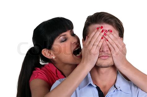 Woman Covering A Man S Eyes Stock Image Colourbox
