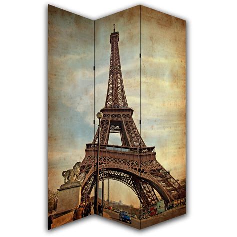 Vintage Paris Eiffel Tower Canvas Dressing Privacy Screen Folding 3