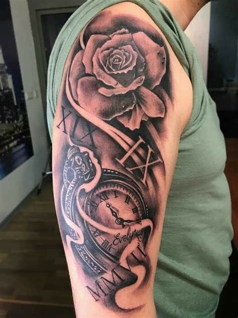 Clock Tattoo Sleeve Clock And Rose Tattoo Half Sleeve Tattoo Tattoo
