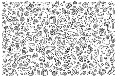 Merry Christmas Doodles Christmas Adult Coloring Pages