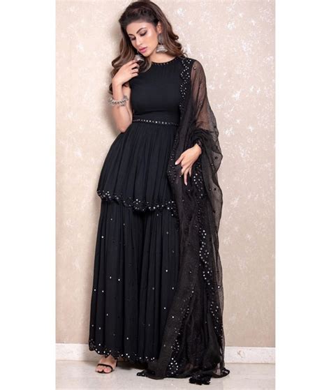 Mouni Roy Dress Up Bollywood Designer Black Sharara Suit Online