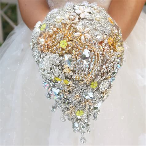 Luxury Golden Yellow Drop Brooch Bouquet Custom Wedding Bridal Bouquets
