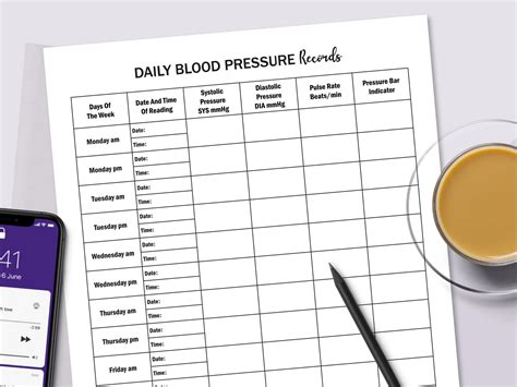 Blood Pressure Log Sheet Daily Systolic Pressure Diastolic Etsy