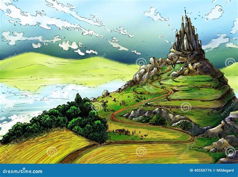 Fairy Tale Landscape With Castle Stock Illustration Illustration Of