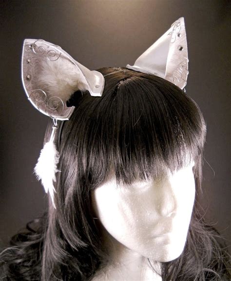 Cloud Fox Silver White Pearl Leather Jeweled Fox Wolf Ears Etsy