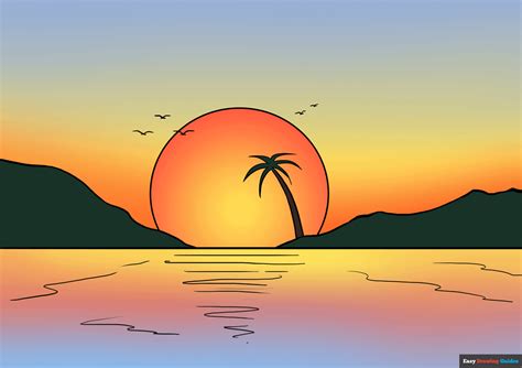 How To Draw A Sunset Really Easy Drawing Tutorial