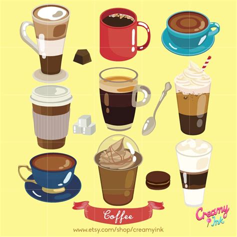Coffee Digital Clip Art Featuring Different Types Of Coffee Such As