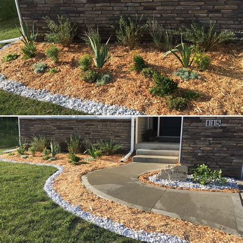 Wood Chip And Rock Border Landscaping Around House Backyard
