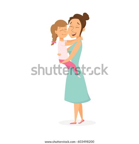 mother hugs daughter mom holding her stock vector royalty free 603498200