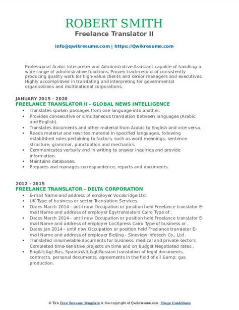 Freelance Translator Resume Samples Qwikresume