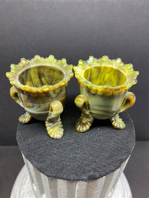 Pair Of Fairly Rare Vintage Degenhart Forget Me Not Toothpick Holders
