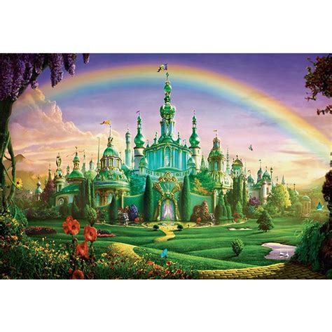 Fairy Tale Wonderland Rainbow Princess Castle Brick Path Flowers