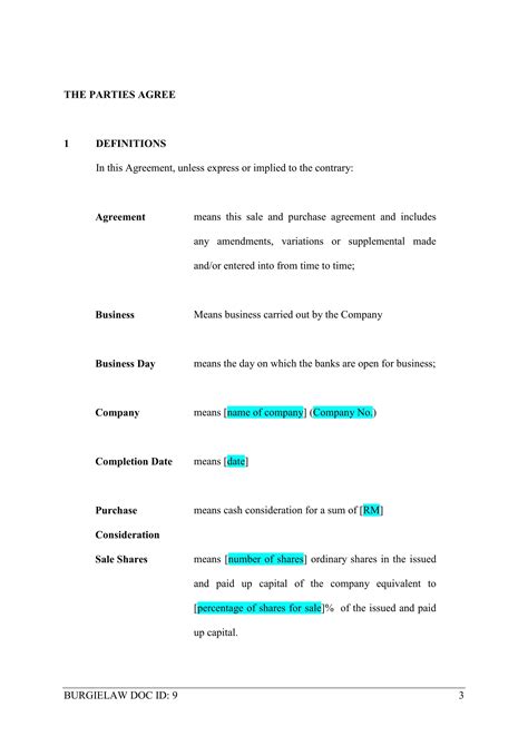Sale of Shares Agreement Template - BurgieLaw