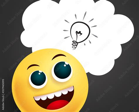 Emoji Thinking Idea Vector Template Smiley Emoji Thinking Bright Ideas