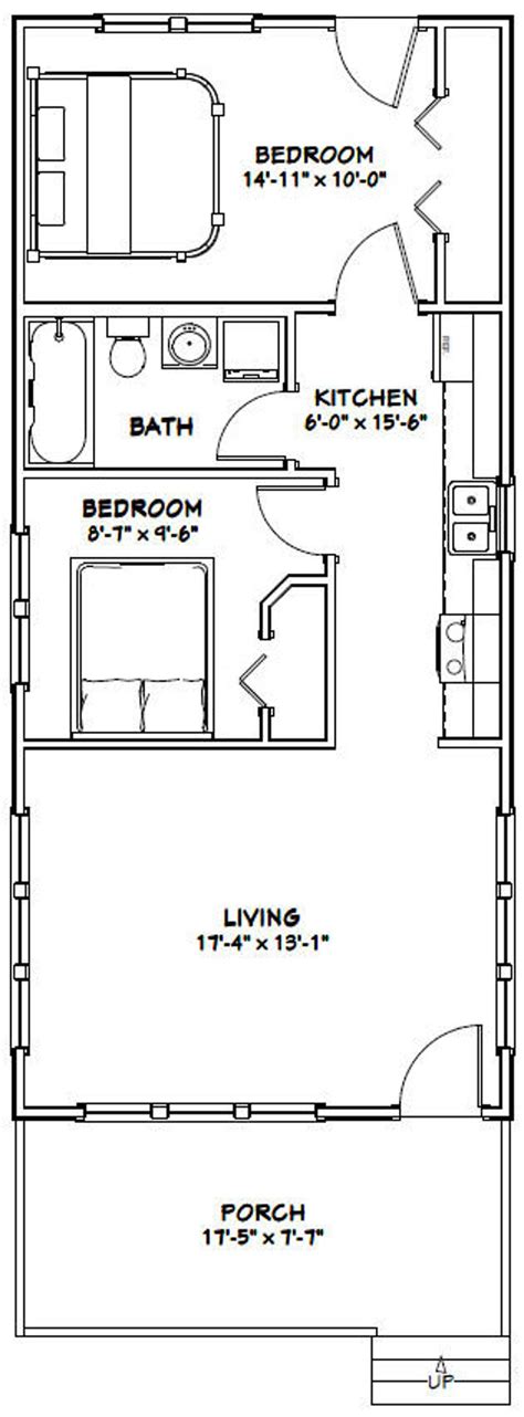18x40 House 2 Bedroom 1 Bath 720 Sq Ft Pdf Floor Plan Etsy