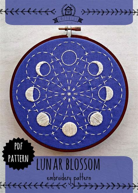 Lunar Blossom A Cozyblue Embroidery Pattern From My Original Line