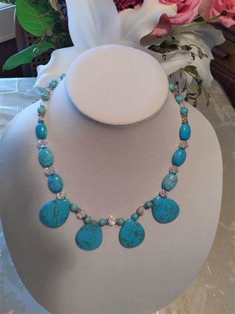 Turquoise And Crystal Necklace Nck Etsy Ireland