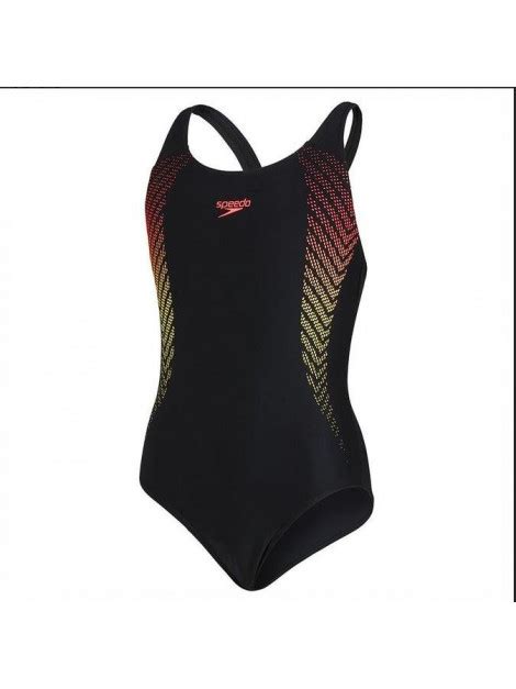 Speedo Swimming Suit Plastisol Placement Muscleback For Girls Black Lemon