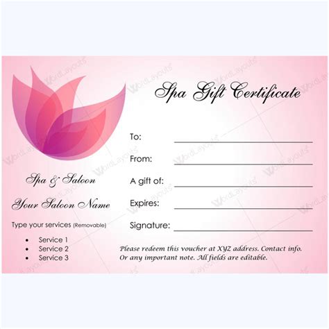 Free Spa T Certificate Templates For Word Free Printable Templates