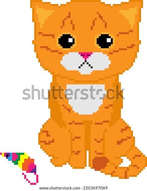 Pixel Art Cute Ginger Cat Rainbow Stock Vector Royalty Free