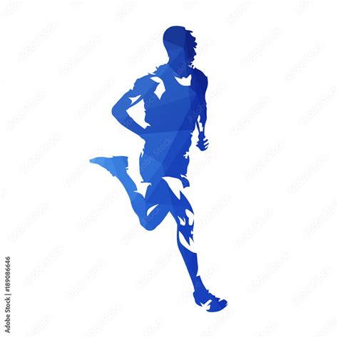 Marathon Runner Abstract Blue Polygonal Vector Silhouette Run Stock