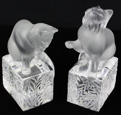 Sold Price Pair Of Lalique Cat Art Glass Bookends January 5 0121 9