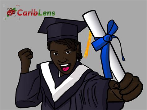 Cartoon Black African American Smiling Graduate Girl Or Woman With Degree