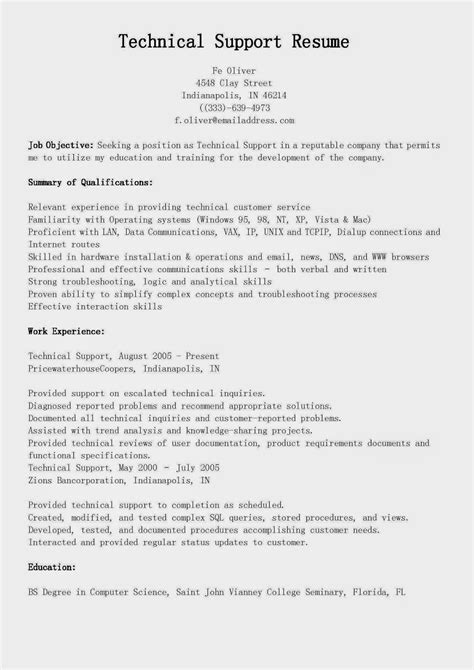 resume samples technical support resume sample