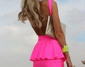 Items Similar To Neon Pink Low Open Back Peplum Mini Dress By Designer