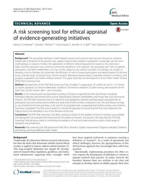 Pdf A Risk Screening Tool For Ethical Appraisal Of Evidence
