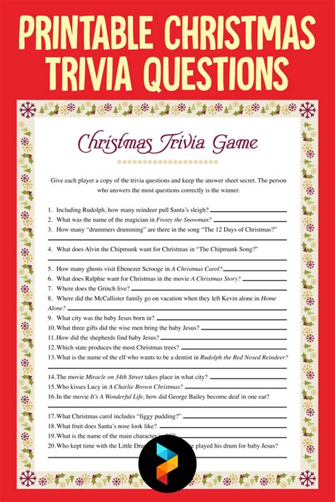 Printable Christmas Trivia Questions Christmas Trivia Christmas