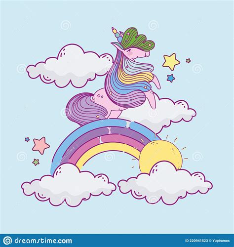 Unicorn On The Rainbow Stock Vector Illustration Of Fairytale 220941523