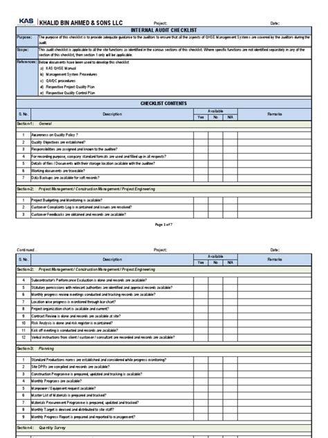 Quality Audit Checklist Sample Imagesee