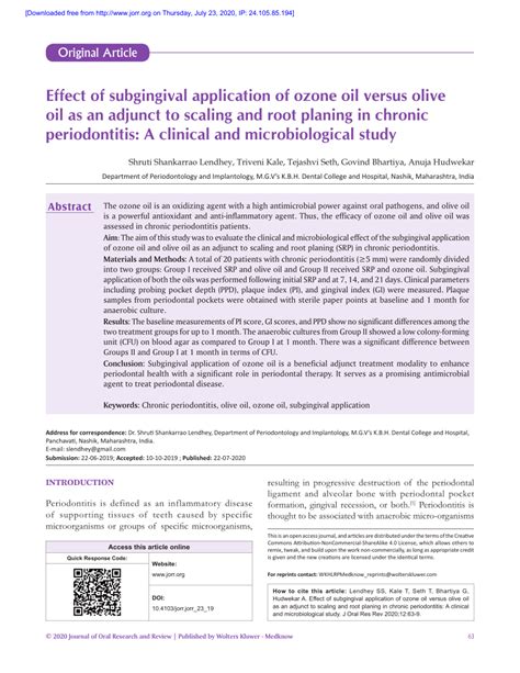 Pdf Effect Of Subgingival Application Of Ozone Oil Versus Olive Oil