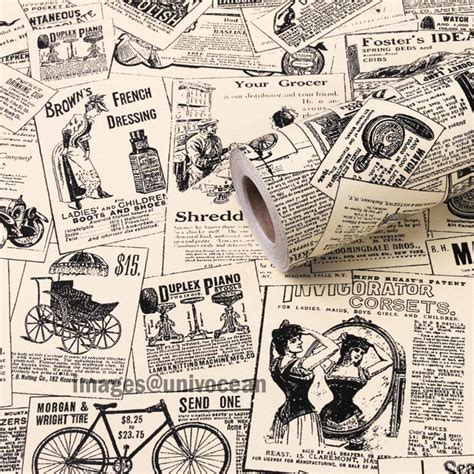 Univocean 3d Vintage Newspaper Ads Peel And Stick Home Wallpaper Pvc