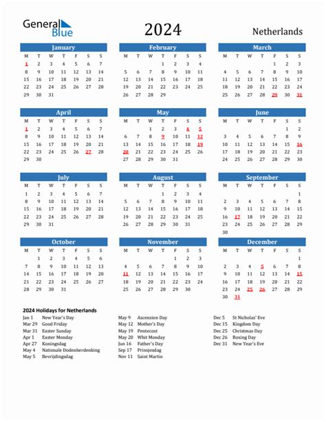 2024 The Netherlands Calendar With Holidays