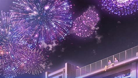 Anime Original Fireworks Girl Lake Night Hd Wallpaper Peakpx