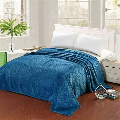 Leaf Etched Jacquard Micro Plush Bed Throw Blanket Blue Queen Walmart