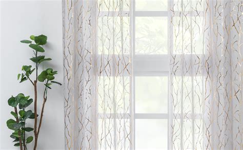 Kotile Branch Sheer Curtains For Living Room Metallic