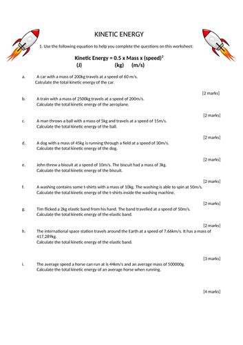Gcse Physics Paper 1 Kinetic Energy Calculation Worksheet With