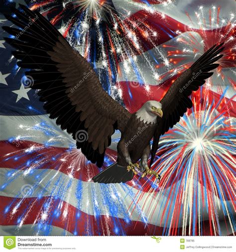 Eagle Over Fireworks And Usa Flag United States Flag Bald Eagle