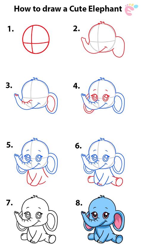 Learn How To Draw An Elephant With 08 Steps In 2021 Elephant Drawing