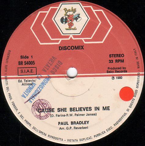Paul Bradley Cause She Believes In Me 1980 Vinyl Discogs