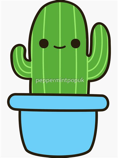 Cute Cactus In Blue Pot Sticker For Sale By Peppermintpopuk Redbubble