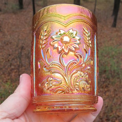 Antique Imperial Fieldflower Marigold Carnival Glass Tumbler Carnival