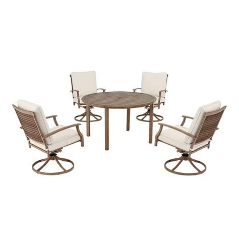 Hampton Bay Geneva 5 Piece Brown Wicker Outdoor Patio Dining Set With