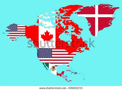 Political Map North America Flags Countries Stock Vector Royalty Free