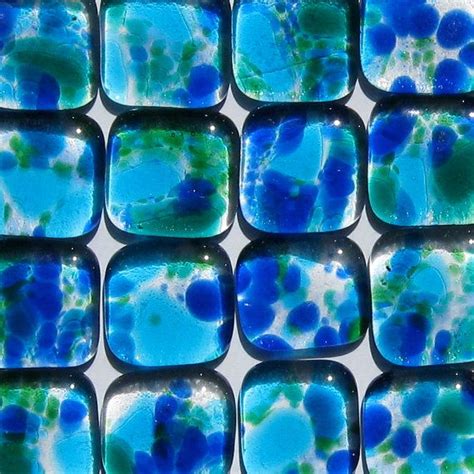 1x1 Fused Glass Tiles In Mixed Blues And Greens For Installation In Kitchen Bathroom Mosaic