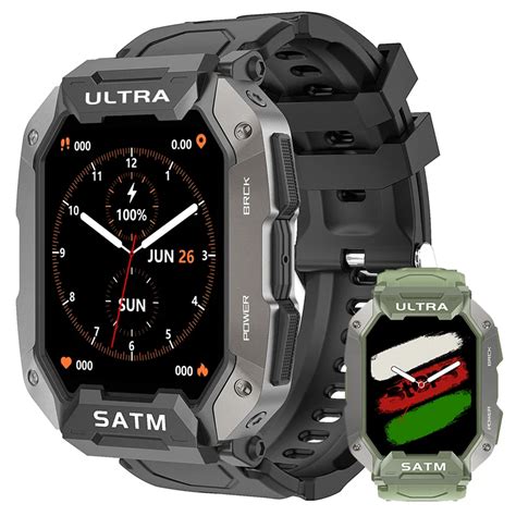 Military Smart Watch Men Carbon Black Ultra Army Outdoor Ip68 5atm